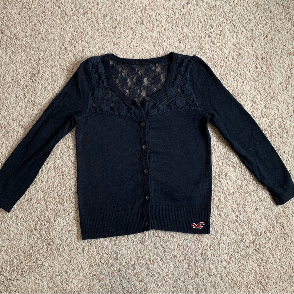 Navy Blue Hollister Lace Cardigan